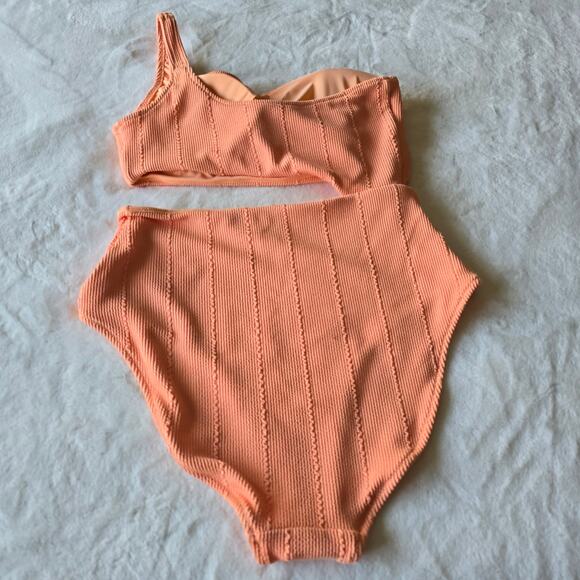 Aerie Women’s One Shoulder Coral Ribbed Swimsuit Size M Cutout One Piece - Picture 5 of 5